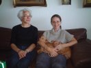 Lucia Prieto and Lucia Bornstein with the puppies